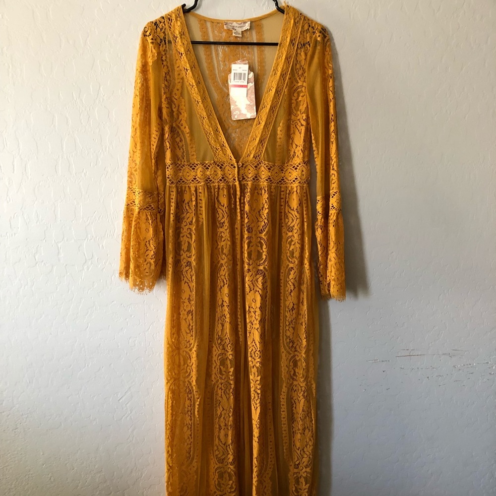 XS Band of Gypsies mustard lace kimono